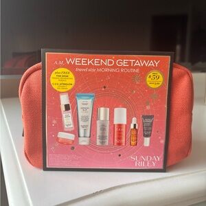 Sunday Riley 8 Piece Mini Wake up With Me A.M. Weekend Skincare Set Makeup Bag